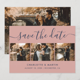 Elegant Modern Navy Blue en Blush Wedding 4 Foto Save The Date