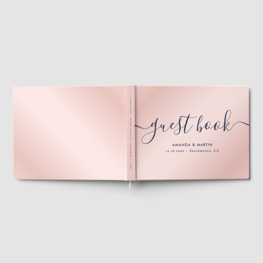 Elegant Modern Navy Blue en Blush Wedding Gastenboek (Volledig)