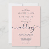 Elegant Modern Navy Blue en Blush Wedding Kaart (Voorkant)
