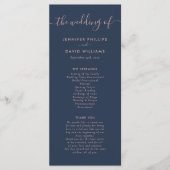 Elegant Modern Navy Blue en Blush Wedding Programmakaart (Voorkant)