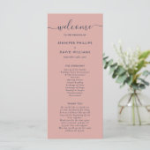 Elegant Modern Navy Blue en Blush Wedding Programmakaart (Staand voorkant)