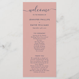 Elegant Modern Navy Blue en Blush Wedding Programmakaart