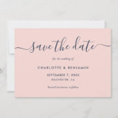 Elegant Modern Navy Blue en Blush Wedding Save The Date (Voorkant)