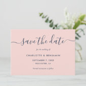 Elegant Modern Navy Blue en Blush Wedding Save The Date (Staand voorkant)