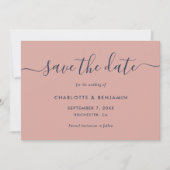 Elegant Modern Navy Blue en Blush Wedding Save The Date (Voorkant)