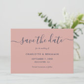 Elegant Modern Navy Blue en Blush Wedding Save The Date (Staand voorkant)
