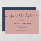 Elegant Modern Navy Blue en Blush Wedding Save The Date (Voorkant / Achterkant)