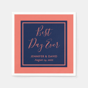 Elegant Modern Navy Blue en Coral Wedding Servet