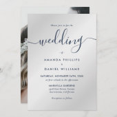 Elegant Modern Navy Blue en Silver Photo Wedding Kaart (Voorkant / Achterkant)