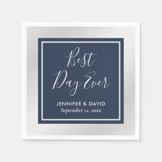 Elegant Modern Navy Blue en Silver Wedding Servet (Voorkant)