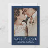 Elegant Modern Navy Blue Floral & Photo Wedding Save The Date (Achterkant)