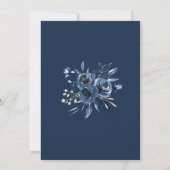Elegant Modern Navy Blue Flowers & Script Wedding Kaart (Achterkant)