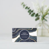 Elegant Modern Navy Blue Gold Agate Geode Gemstone Visitekaartje (Staand voorkant)