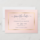 Elegant Modern Navy Blue Gold Blush Wedding Save The Date (Voorkant)
