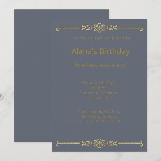 ELEGANT MODERN NAVY BLUE GOLD GRORDER KAART (Voorkant / Achterkant)