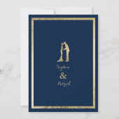 Elegant modern navy blue gold rings Wedding Kaart (Achterkant)