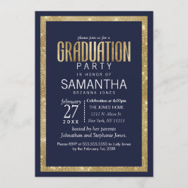 Elegant Modern Navy Blue Gold Sequin Afstuderen Kaart