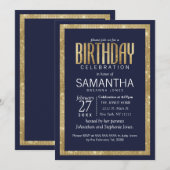 Elegant Modern Navy Blue Gold Sequin Birthday Kaart (Voorkant / Achterkant)