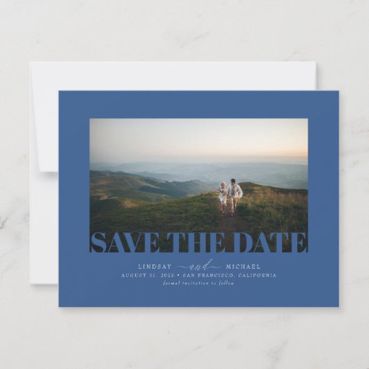 Elegant modern Navy Blue Save the Date Photo (Voorkant)
