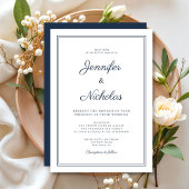 Elegant Modern Navy Blue Script Wedding Kaart