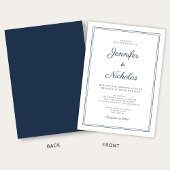 Elegant Modern Navy Blue Script Wedding Kaart