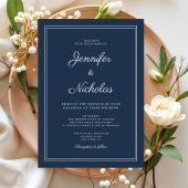 Elegant Modern Navy Blue Script Wedding Kaart