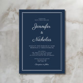 Elegant Modern Navy Blue Script Wedding Kaart