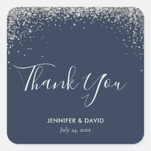 Elegant Modern Navy Blue Silver Glitter Confetti Vierkante Sticker