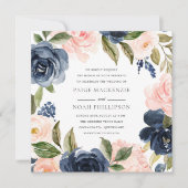 Elegant Modern Navy Blush Waterverf Wedding Kaart (Voorkant)