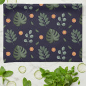 Elegant Modern Navy Botanisch Blad Bloem Theedoek (Gevouwen)