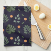 Elegant Modern Navy Botanisch Blad Bloem Theedoek (Quarter Fold)