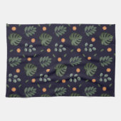Elegant Modern Navy Botanisch Blad Bloem Theedoek (Horizontaal)