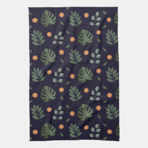 Elegant Modern Navy Botanisch Blad Bloem Theedoek