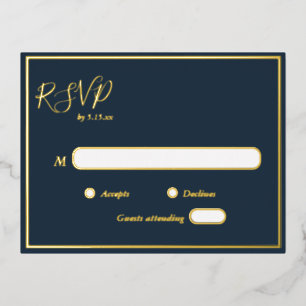 Elegant modern Navy Gold Foil RSVP Briefkaart