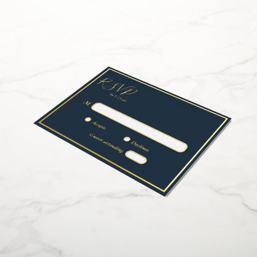 Elegant modern Navy Gold Foil RSVP Briefkaart (Gedraaid)