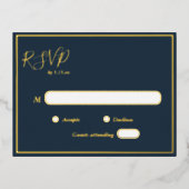 Elegant modern Navy Gold Foil RSVP Briefkaart (Voorkant)