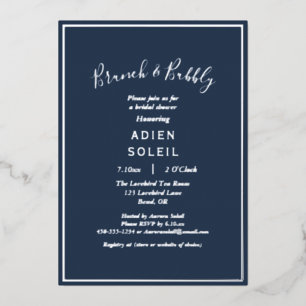 Elegant Modern Navy Silver Brunch en Bubble Folie Uitnodiging