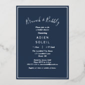 Elegant Modern Navy Silver Brunch en Bubble Folie Uitnodiging (Voorkant)