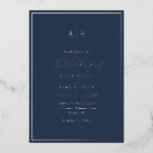 Elegant Modern Navy Silver Monogram Weddenschap Folie Uitnodiging (Voorkant)