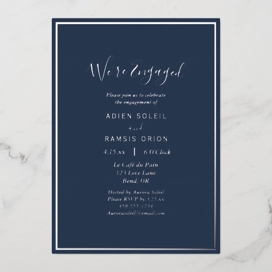 Elegant Modern Navy Silver We zijn een partij Folie Uitnodiging (Voorkant)