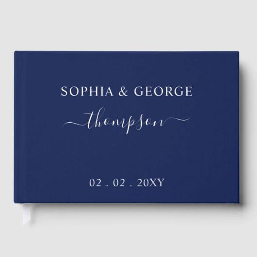 Elegant Modern Navy Silver Wedding Gastenboek (Voorkant)