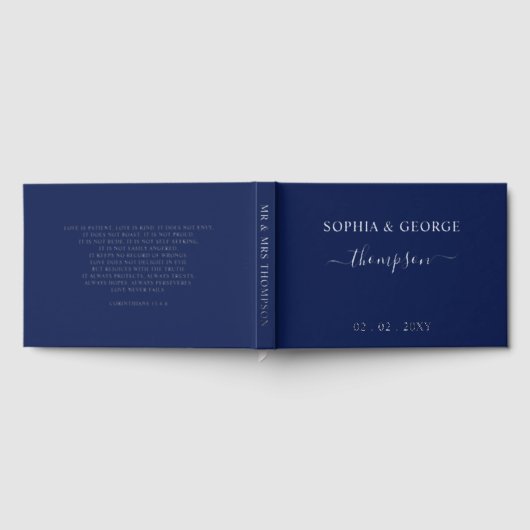 Elegant Modern Navy Silver Wedding Gastenboek (Volledig)