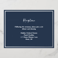 Elegant Modern Navy Silver Wedding Reception Kaart