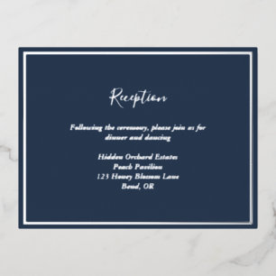 Elegant Modern Navy Silver Wedding Reception Kaart