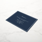 Elegant Modern Navy Silver Wedding Reception Kaart (Gedraaid)