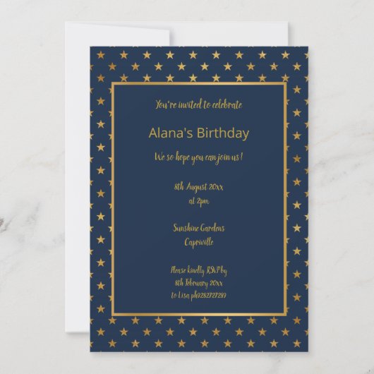 ELEGANT MODERN NAVY STAR GOLD INVITATION KAART (Voorkant)