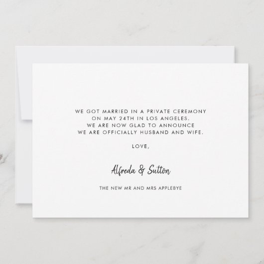 Elegant & modern Net getrouwd fotokaart Aankondiging (Achterkant)