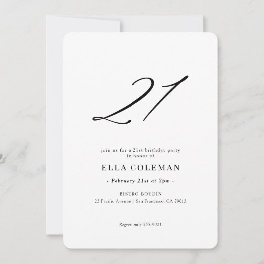 Elegant modern nummer 21st verjaardag kaart (Voorkant)