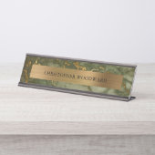 Elegant modern olijfgroen marmer geborsteld goud bureau naambordje (Voorkant)