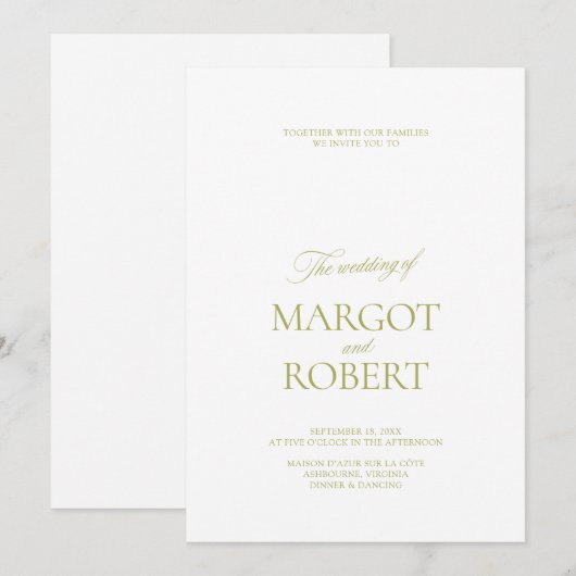 Elegant Modern Olive Green & White Wedding Kaart (Voorkant / Achterkant)